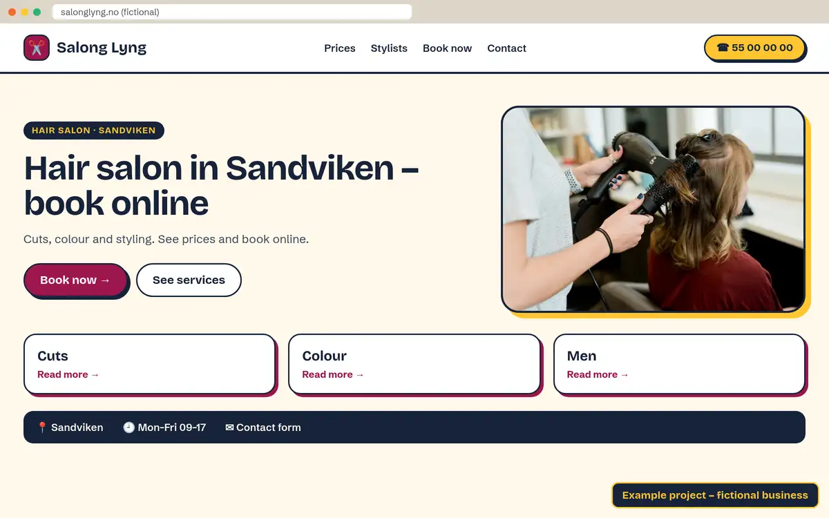 After: modern website for Salong Lyng (fictional business)