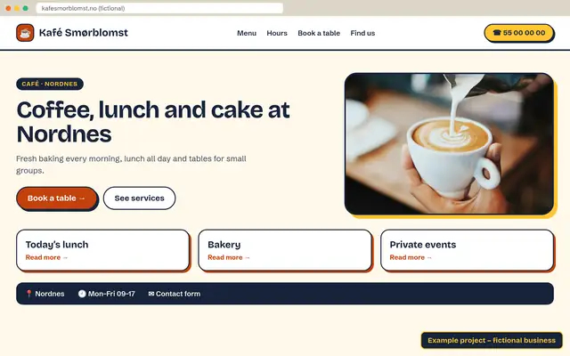 After: website for Kafé Smørblomst (fictional)