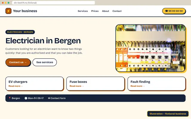Illustration: website for electrician (fictional business)