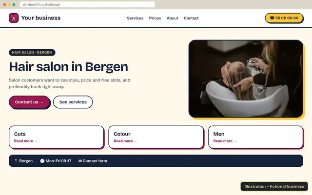 Illustration: website for hair salon (fictional business)