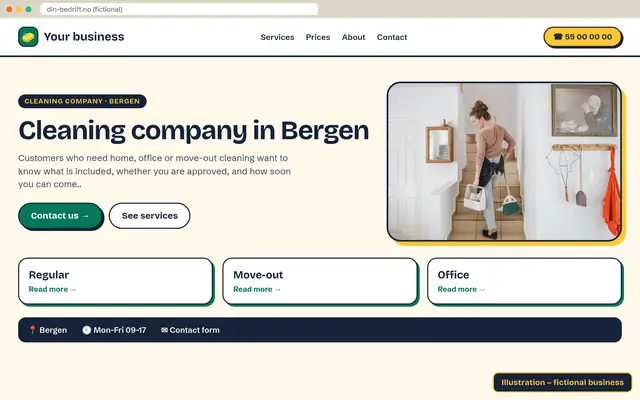 Illustration: website for cleaning company (fictional business)