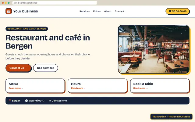 Illustration: website for restaurant and café (fictional business)