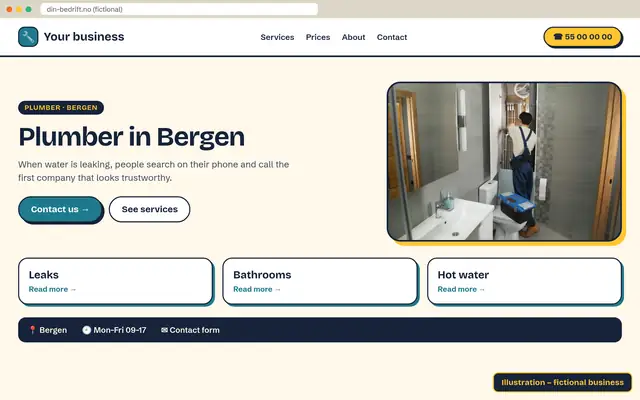 Illustration: website for plumber (fictional business)